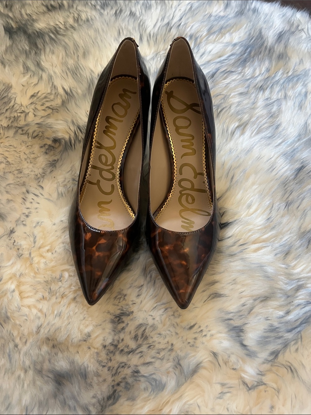 RAND NEW Sam Edelman Brown Tortoiseshell Patent Pointed Pumps
